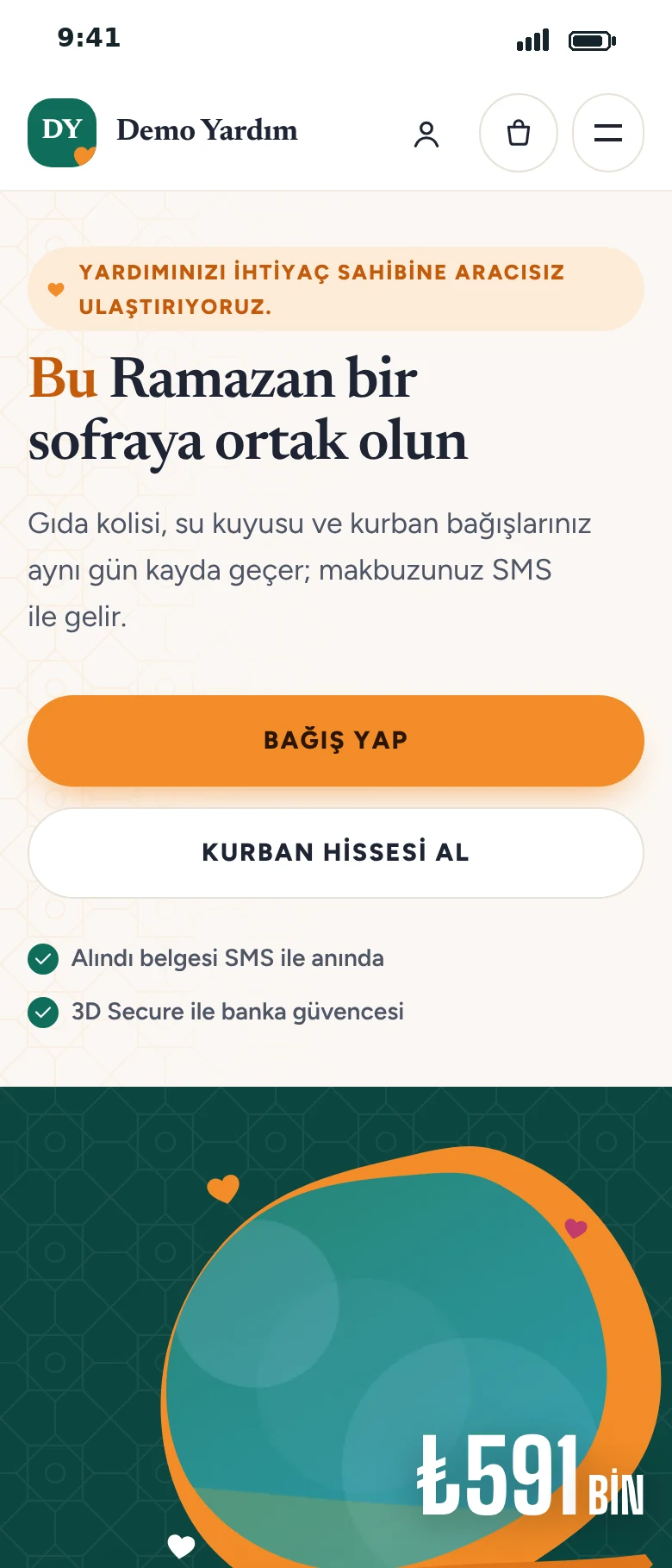 Derneğin telefondan açılan bağış sitesi