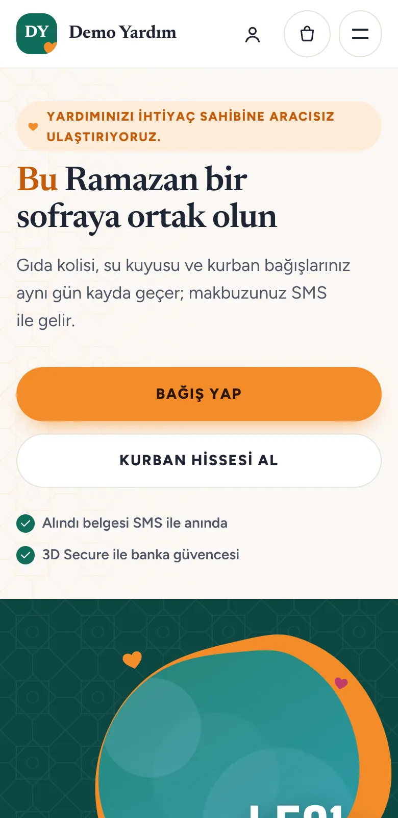 Demo Yardım Derneği'nin yeşil tonlu bağış sitesi