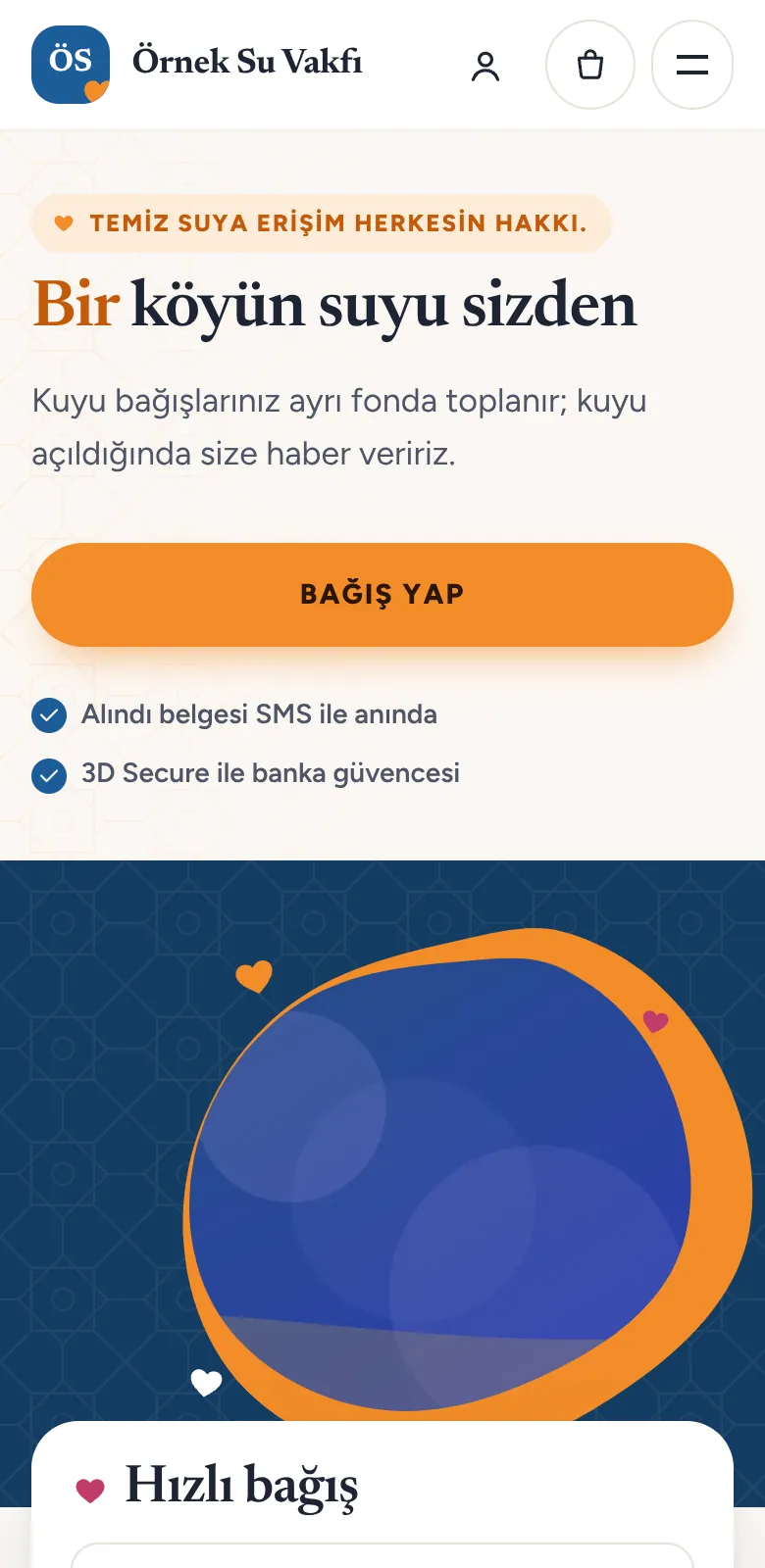 Örnek Su Vakfı'nın mavi tonlu bağış sitesi
